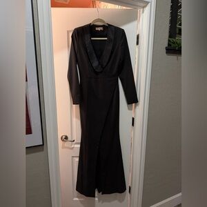 House of CB Black Long Sleeve Tux Gown